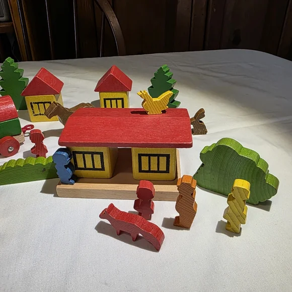 Vintage Lorenz Spielwelt Wooden Village And Train Building Set 70s West Germany - Picture 7 of 16
